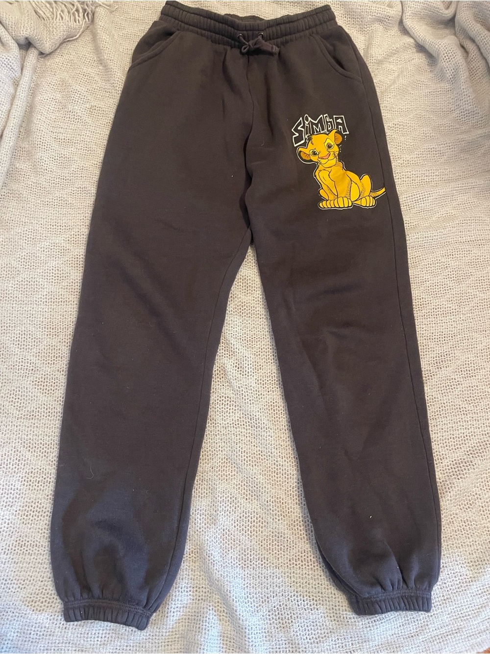 Disney Black Sweatpants with Yellow Simba Graphic
